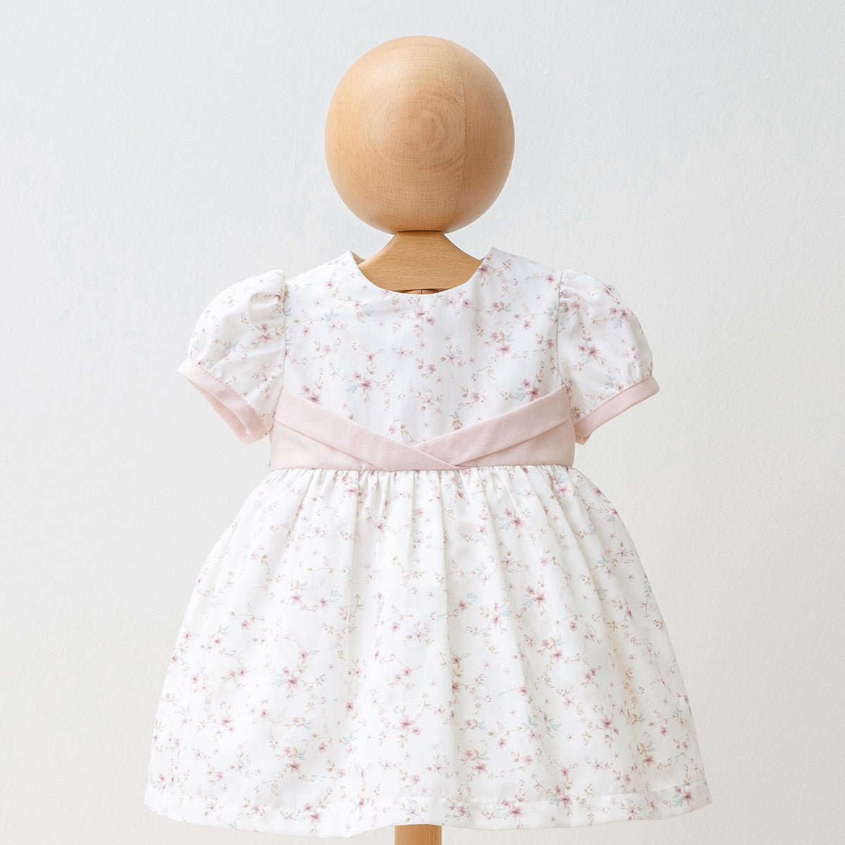 Baby Girls' Flower Printed Linen Dress Short Sleeves