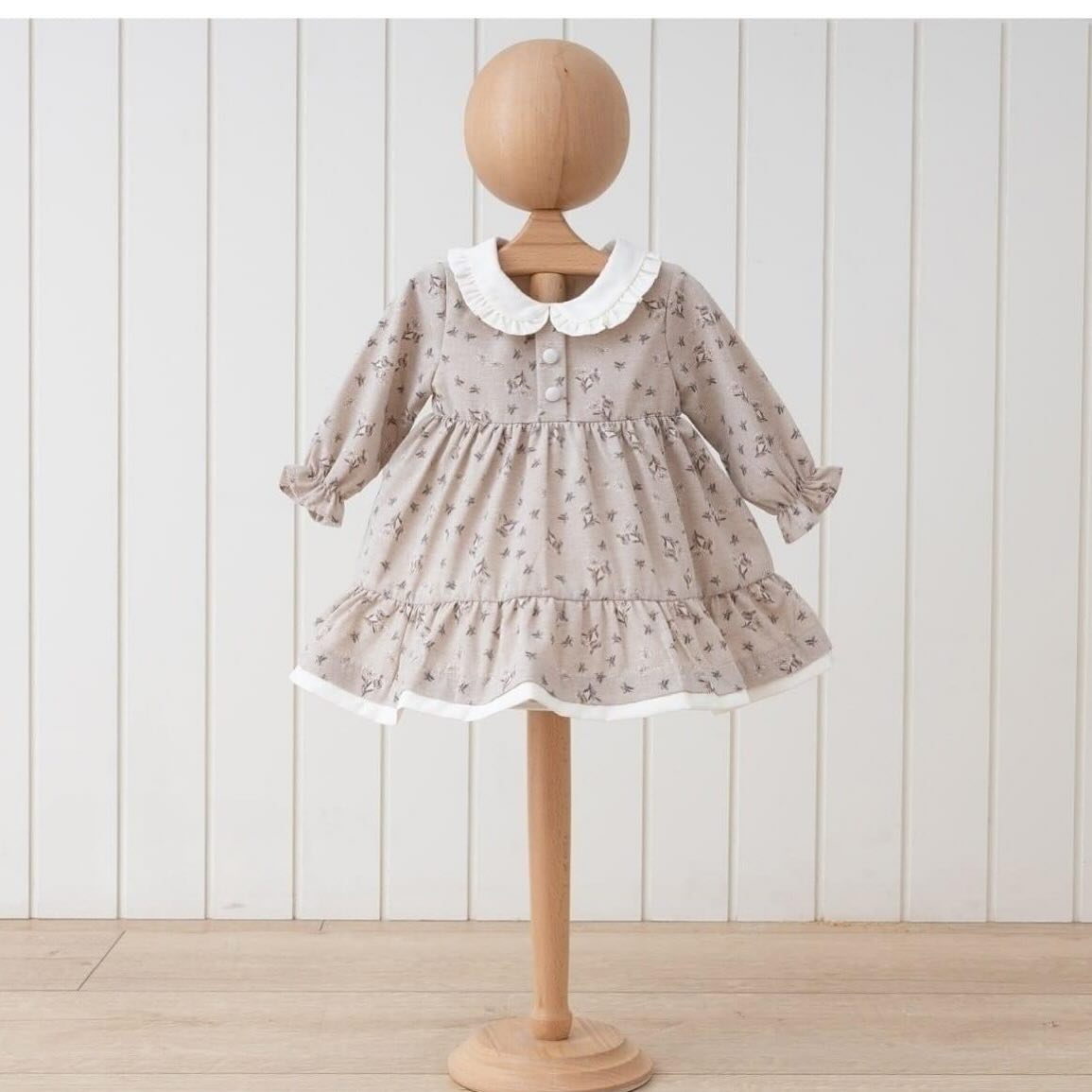 Baby Girls' Floral Patterned Dress with Long Sleeves