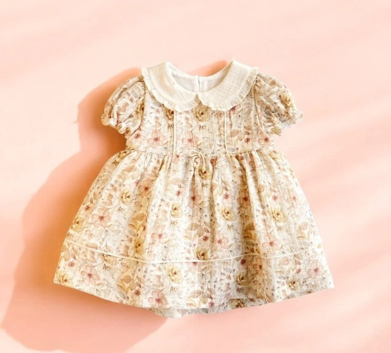 Vestito estivo in mussola floreale per bambine | Maniche corte | Tessuto di cotone traspirante e morbido