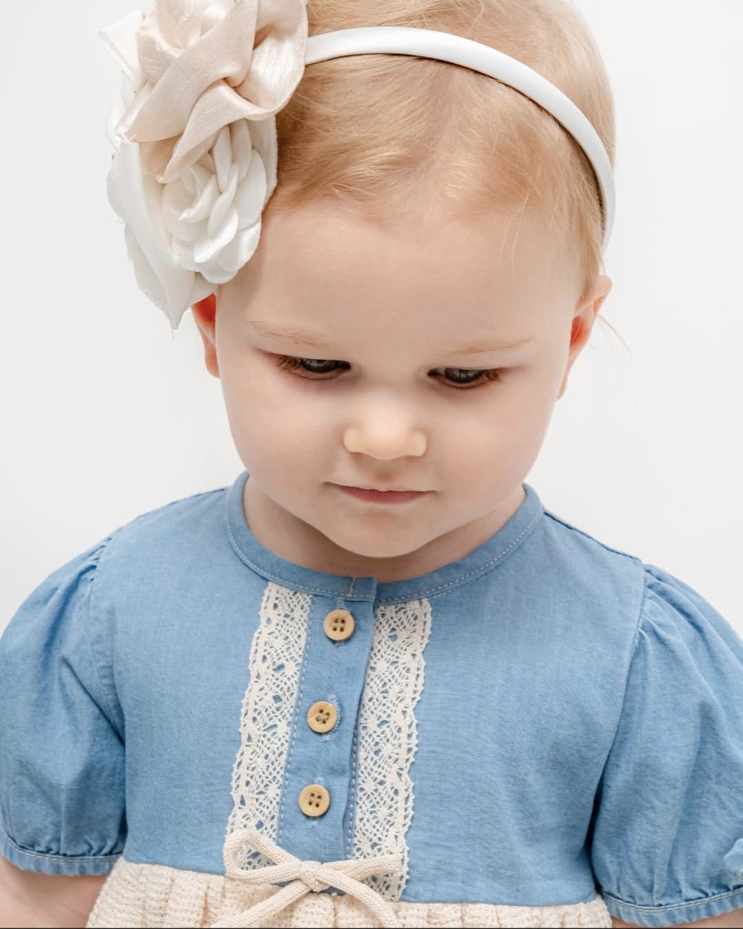 Vestito estivo in denim per neonate | Maniche corte | Stile shabby chic e leggero
