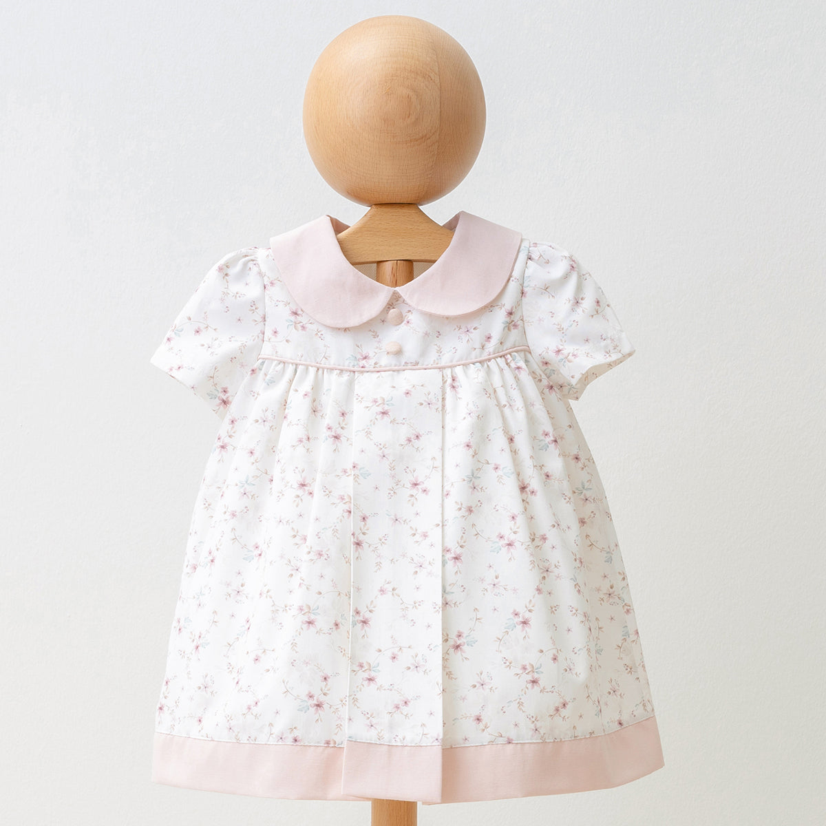 Light Pink & White Floral Baby Girl Dress | Short Sleeves | Breathable, Soft & Lightweight Fabric